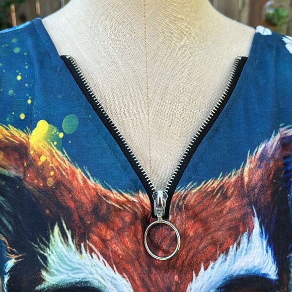 Misslook Horned Owl Graphic Zip Blue Blouse Women's Size Small - Picture 2 of 10